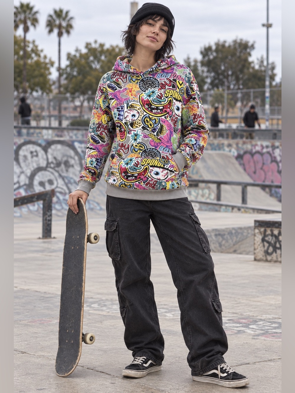 Nickelodeon SpongeBob SquarePants Allover Print Hoodie Small skater Y2K Colorful